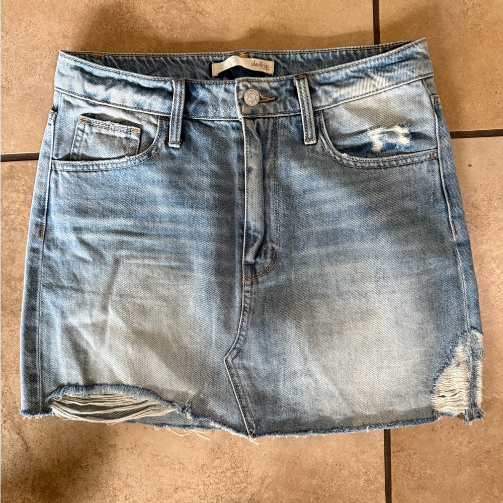 Daytrip Light Blue Distressed Denim Mini Skirt